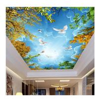 3D mėlyno dangaus tapetai baltų debesų lubų freska svetainei miegamajam viešbučiui gamta 3D tapetai luboms 200 cm(W) x 140 cm(H)