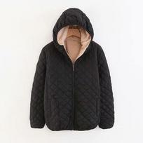 Autumn Winter Lamb Wool Hooded Cotton Jacket Women's Solid Color Thicken Warm Coat Slim Plaid Short Top Plus Size Women's Clothing S juoda