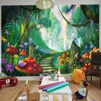 Freskos tapetai 3D animacinis miško grybas sienų tapyba vaikams vaikų miegamojo foto sienos tapetai 200 cm(W) x 140 cm(H)