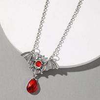 Gothic Vampire Bat Silver Necklace Acrylic Steampunk Witch Halloween raudona