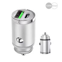 100W Mini Car Charger Lighter Fast Charging for iPhone QC3.0 Mini PD USB Type C Car Phone Charger for Xiaomi Samsung Huawei 100W sidabras