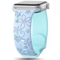 Bracelet for Apple Watch Series Ultra 2/3, 11, 10, 9 8 SE 7 6 5 4 3 2 1 46mm-45mm-44mm-42mm-49mm, Silicone Flower Pattern - Blue mėlyna