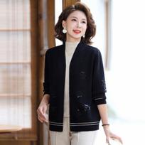 Grandma Spring and Autumn Sweater Jacket Old Man Autumn Clothing Female Mom Zipper Top Old Woman Old Man Jacket XL juoda