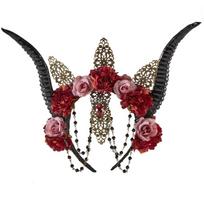 Sheep Horn Gothic Headband Steampunk Devil Horns Rose Flowers Decorations for Halloween Costume Party Photo Props 1