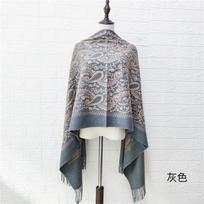 Paisley Gėlės Siuvinėjimas Kašmyro Šalikas Moterims Žiemos Pashmina Kutais Apsiaustas Elegantiškas Moteriškas Storas Šiltas Antklodės Šalikai Apklotai gray