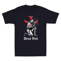 Deus Vult  Riteris Templierius Krikščionis Kariūnas Kryžiuočio Kryžius Vintažiniai Vyriški Marškinėliai Unisex Marškinėliai M