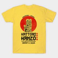 Men Black Print T-shirt Hattori Hanzo No-Cut Transfer Paper Print Cotton Tshirt L geltona