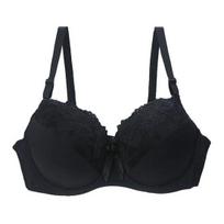 Moterų didelio dydžio liemenėlė Push Up Sexy Gėlėti nėriniai pilnai dengianti apatinė liemenėlė paminkštinta kasdieninė liemenėlė sunkioms krūtims 95E juoda