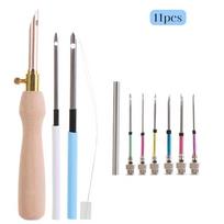 Zxiixz 11-18Pcs Punch Needle Embroidery Kits Wooden Yarn Embroidery Pen Crochet Knitting DIY Craft Stitching Sewing Tools
