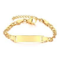 Customized Infant Stainless Steel Crown Chain Link Baby Bear Bracelet with Free Engraving for Kids Child Birthday Gift