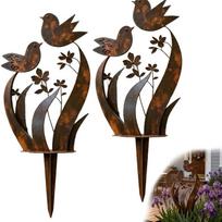 Paukštis Laukinių gėlių Metalinis sodo kuolas Dekoratyvinis lauko augalų kuolas Kieme Vejoje Gėlių vazonams Rustic Sodo meno ornamentas 2pcs
