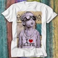 Banksy Aš Myliu Gyvenimą Berniukas Grafiti Marškinėliai Viršus Tee 452 Unisex Marškinėliai XXL