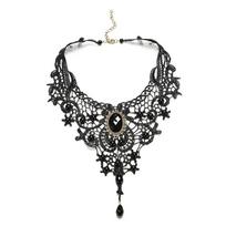Gothic Steampunk Style Stonego Gothic Collar Necklace Pendant Fashion New Vintage Gem Black Lace Bead Necklace