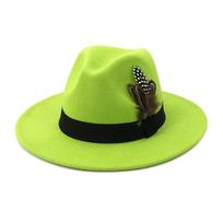 geltonos plunksnos Fedora vyriška Fedora skrybėlė vyriška Panama viršutinė kepurė unisex Karinės spalvos Fedora skrybėlė su plačiu kraštu bažnytinė skrybėlė vakarėliui 55 -58cm