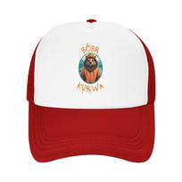 Bóbr Kurwa, The Polish Beaver  Mesh Sun Hats  Hiking Fishing Sun-Proof Baseball Caps Men Adult Streetwear Design Hip Hop Hats One Size raudona