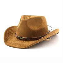 Suede Western Cowboy Hat For Men Women Vintage Rolled Brim Felt Jazz Hats Outdoor Travel Knight Hats Can Be Adjusted chaki