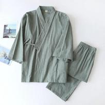 Pavasario/rudens kimono vyriškos pižamos, vyriškos miegui skirtos suknelės vyriškos plonos devintomis rankovėmis suvarstomos viršutinės dalies + kelnės laisvos dviejų dalių namų drabužiai M
