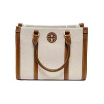 Tory Burch Blake Vintage Minimalist Canvas And Leather Trim Tote Bag Women Tote Bags Brown Natural 145356-928 Basic Set (Bag+Dust Bag)