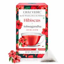 Chai Vedic Hibiscus Ashwagandha Rebloom Herbal Infusion Tea, 20 Bags, 40g, with Cinnamon, Ginger and Apple Flavour
