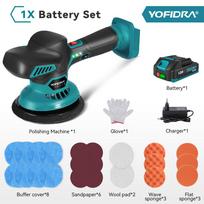 YOFIDRA 6 pavarų automobilio poliruoklis 7000 aps./min elektrinis poliravimo įrankis automobiliams, poliravimo ir sandarinimo glaisto mašina, rotacinis įrankis 21V 18V baterijai 1xBattery- EU Plug
