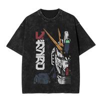 Harajuku skalbti marškinėliai MOBILE SUIT GUNDAMs Manga Anime Merch Retro marškinėliai Didelio dydžio gatvės stiliaus medvilniniai marškinėliai S