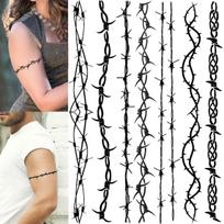 7 lapai spygliuotos vielos laikinos tatuiruotės moterims vyrams suaugusiems, Helovino spygliuotos vielos tatuiruočių lipdukai, kalinio tatuiruotės kostiumas