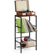 3 pakopų metalinis patefono stovas - Talpina 90 vinilinių plokštelių, patefono lentyna svetainei/miegamajam/biurui, rudas juoda