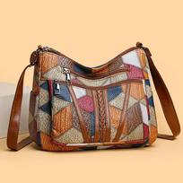 Women's PU leather splicing messenger bag shoulder bag chaki