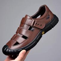 Sandalai Vyriški Vasariniai Odiniai Kvėpuojantys Velcro Tuščiaviduriai Odiniai Batai Vyriški Neslystantis Minkštas Padėklas Laisvalaikio Batai Guminis Padėklas 38 šviesiai ruda spalva