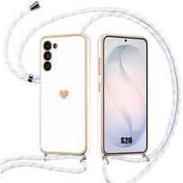 Coque pour Samsung Galaxy S26, Protection Silicone Anti-Rayures Motif Cœur avec Cordon Blanc balta