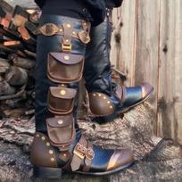 Steampunk Medieval Vintage Tall Men's Roman Knight Boots Horseback Riding Cosplay Halloween Festival Party Pirate Shoes 38 juoda