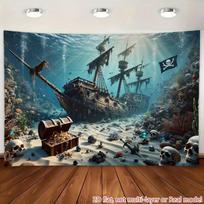 Piratų Nuskendusio Laivo Gobelenas - Povandeninio Lobių Kaukolės Namų Dekoro Fonas 47.2x31.5inch/120*80cm