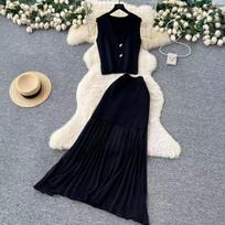Pure Color Simple Skirt Set Dopamine Wearing Suit Temperament Elegant Vest Pleated L juoda