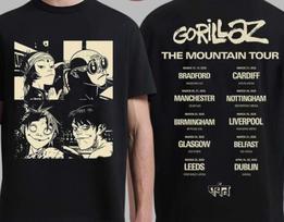 Gorillaz The Mountain Tour 2026 Europa Ir JK Prekės Su Datomis Marškinėliai Unisex Marškinėliai XXXL
