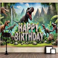 2D Dinosaur Birthday Backdrop Banner - Kids Jungle Party Photo Background 47.2x31.5inch/120*80cm