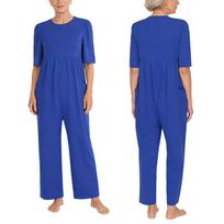 Ladies Special Needs Anti Strip Jumpsuit S-XXL Short Sleeve Side Pockets Full Length Pants Back Zipper for Alzheimer Care S raudona