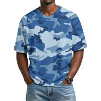 Men's casual sporty camouflage pattern printed shirt - Men's breathable V-neck short-sleeved shirt L mėlyna