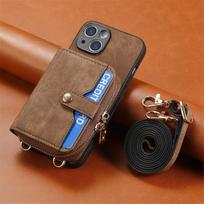 Užtrauktuku kryžminio korpuso piniginės dėklas, skirtas iPhone 14 13 12 11 / Samsung S23 S22 S21 S20 A14 A34 A54 A13 A23 A33 A53 A12 A32 A52 dirželio kortelės laikiklis odinis dangtelis iphone 7 8 se 2020 ruda