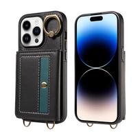 PU Leather Fold Card Slots Wallet Finger Ring Buckle Shoulder Bag Phone Case for iPhone XS,XR,XS Max, iPhone 7,8,7Plus,11,11Pro,11Pro,12,13,14,15... iPhone 15 Plus juoda
