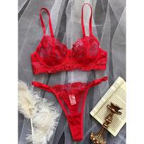 Valentine's Day New Flower Mesh Embroidery Perspective Sexy Gathering Sex Suit M raudona