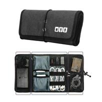Electronic Organizer Cord Pouch, Travel Cable Charger Phone Accessories Bag Organizer Roll up Tech Carrying Case for USB Cables pilka spalva