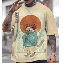 Japoniško Stiliaus Marškinėliai Vyrams Ukiyo-e Grafiniai Marškinėliai 3D Spaudiniai Marškinėliai Trumpomis Rankovėmis Per dydį Dydžio Vyriški Drabužiai Viršutiniai Drabužiai Vasara S