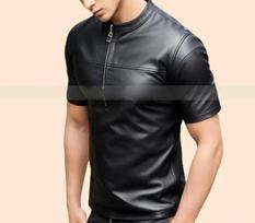 Men T-Shirt Stylish Lambskin Leather Black Party Clubwear Biker Fashion Handmade S juoda
