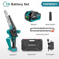 YOFIDRA 8 colių 4500 W bešepetis elektrinis genėjimo pjūklas akumuliatorinis grandininis pjūklas medžio apdirbimui, suderinamas su Makita 18V-21V akumuliatoriumi 1 Battery EU Plug