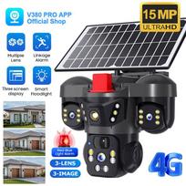 V380 PRO Saulės kamera Lauko Vandeniui atspari Trijų lęšių Kamera HD 15MP 4G CCTV IP66 Vandeniui atspari Dvipusė domofonas Naktinio matymo Automatinis sekimas Saugos kamera camera