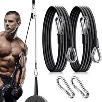 2 Pcs Black Pull Down Gym Cable Extension with 2pcs Carabiners