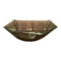 Camping Hammock with Net 210T Nylon Taffeta Automatic Quick Opening Hammock Tent for Outdoor 260x140cm 102x55in OD Green brown