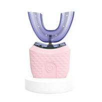 Ultragarsinis elektrinis dantų šepetėlis U formos suaugusiųjų automatinis dantų šepetėlis 360° viso burnos balinimas belaidis įkrovimas vandeniui atsparus šepetėlis rožinė