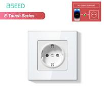 BSEED 1/2/3/4 grupės Zigbee jutiklinis jungiklis su stiklu ir ES lizdais, išmanusis sieninis šviesos jungiklis, jutiklinis ekranas, foninis apšvietimas, E serija Socket No Zigbee&EU standard