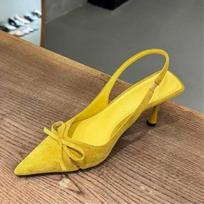 Fashion Leopard Sexy Pointed Toe High Heels Shoes Women Sandals Bow Slippers Slingback 2025 Summer Trend Dress Woman Brand Sandalias 38 geltona